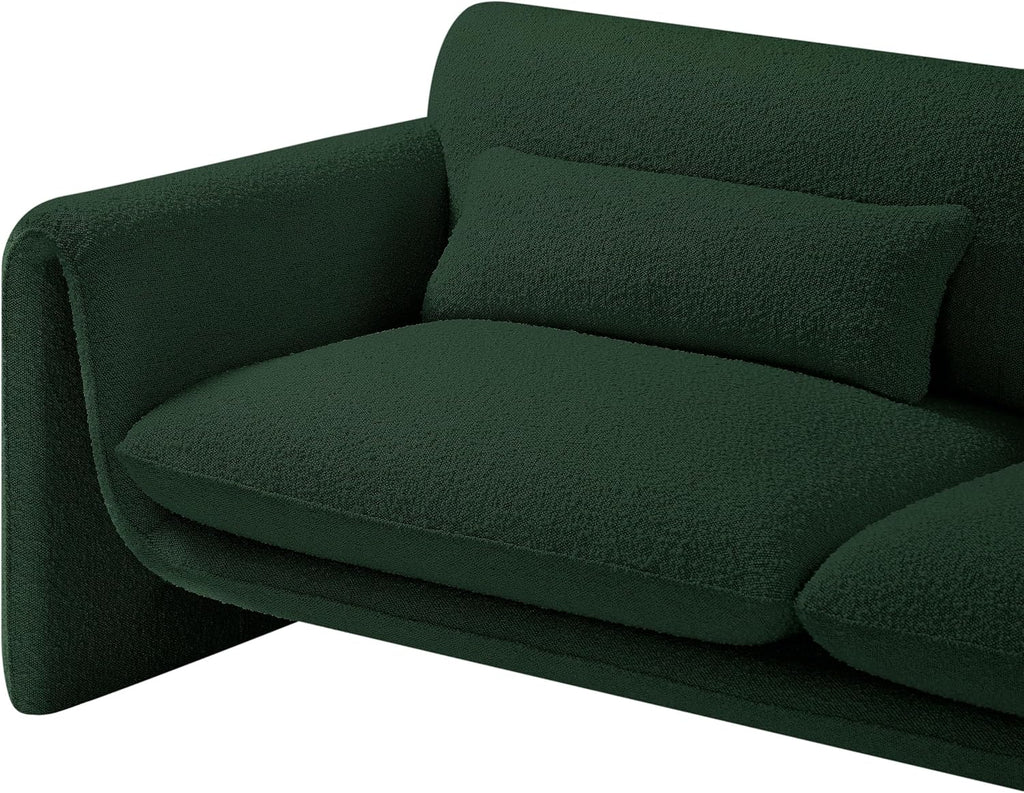 Meridian Furniture 198Green-S Stylus Collection Modern | Contemporary Boucle Fabric Upholstered Sofa with Rich Green Boucle Fabric, Curved Arms, 86' W x 38' D x 31' H, Green