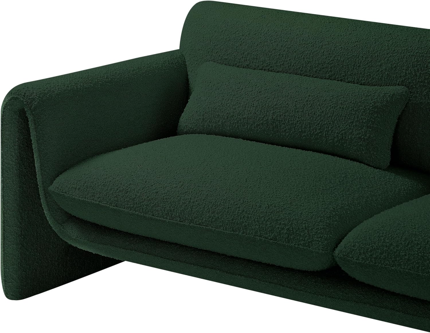 Meridian Furniture 198Green-S Stylus Collection Modern | Contemporary Boucle Fabric Upholstered Sofa with Rich Green Boucle Fabric, Curved Arms, 86' W x 38' D x 31' H, Green