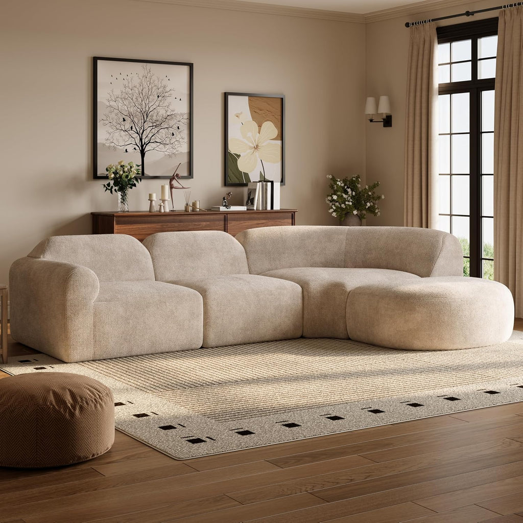 Merax Modern Curved Sectional Sofa with Ottoman, Couch 4-Piece Set High-Density Compressed Sponge, Fully Assembled, Right Hand Facing, Plush Deep Seat for Living Room, Lounge, Apartment, Espresso