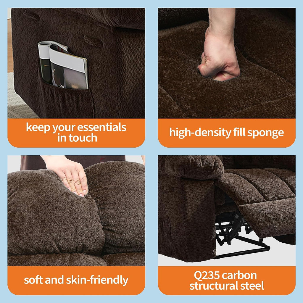 Manual Recliner Chair, Oversized Recliner for Adults with Extra Wide Arm and Back, Lazy Boy Recliner with Side Pockets, Comfy Breathable Fabric Large Nursery Rocking Chair for Living Room Bedroom