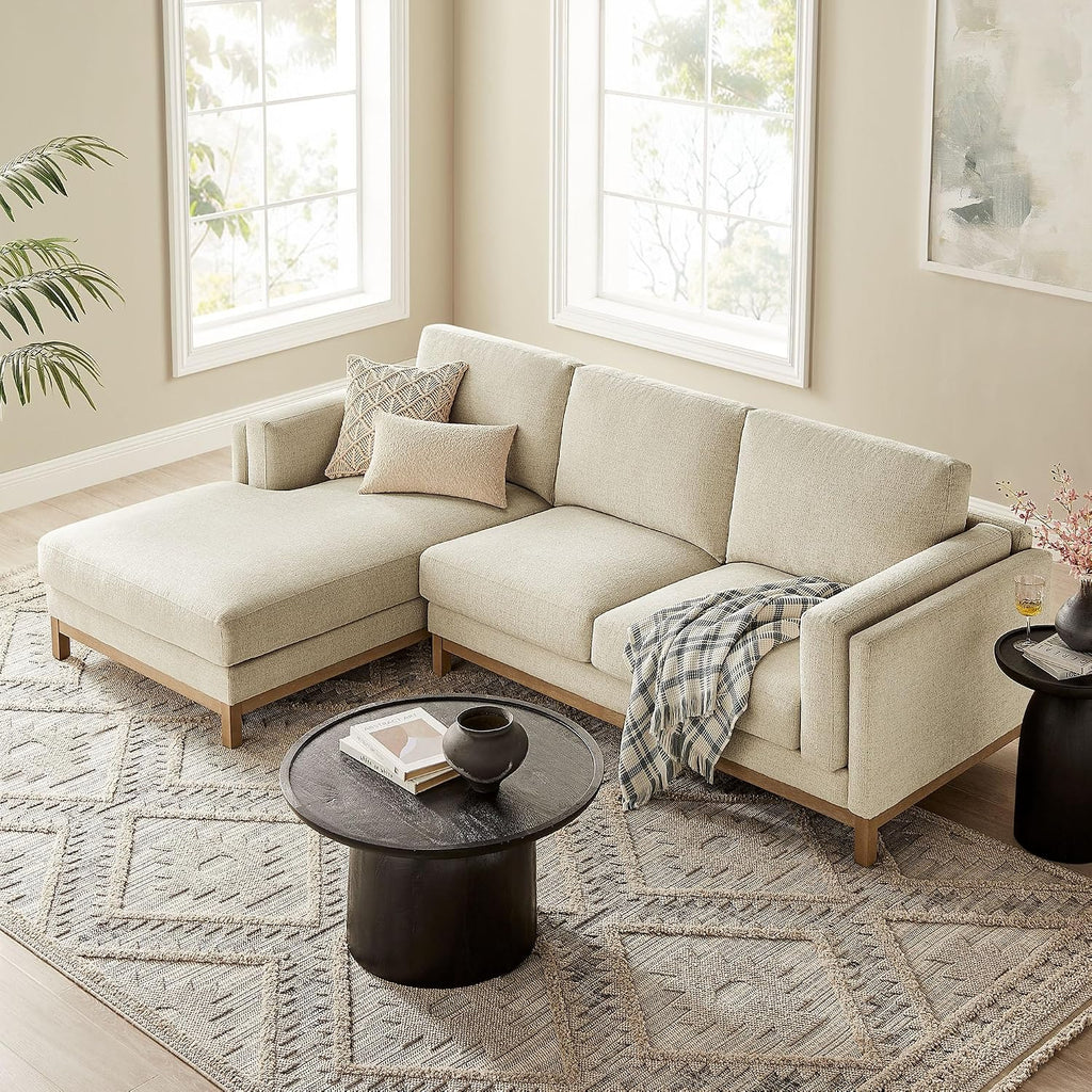 Modway Roscoe Left-Facing Sectional Sofa with Chaise in Ivory - 2-Piece Mélange Chenille Fabric Deep Seat Couch, L Shaped Modular for Living Room or Lounge