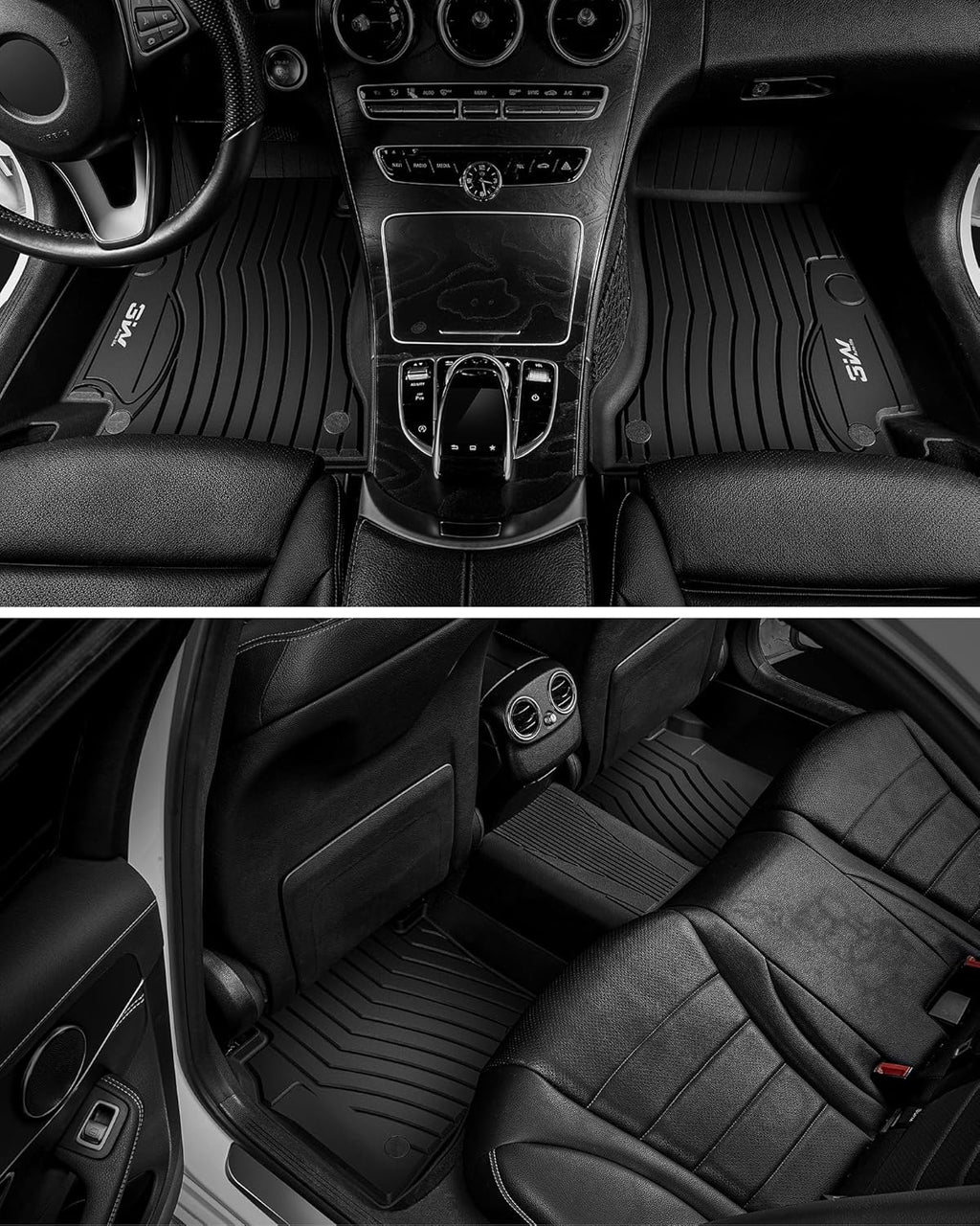 3W Floor Mats & Cargo Liner for Mercedes Benz C-Class 2022-2025 2026 C300/C43 AMG/C63 AMG S E (Fit Sedan Only), TPE All Weather 1st & 2nd Row Set Floor Liner for Benz C-Class Car Mats