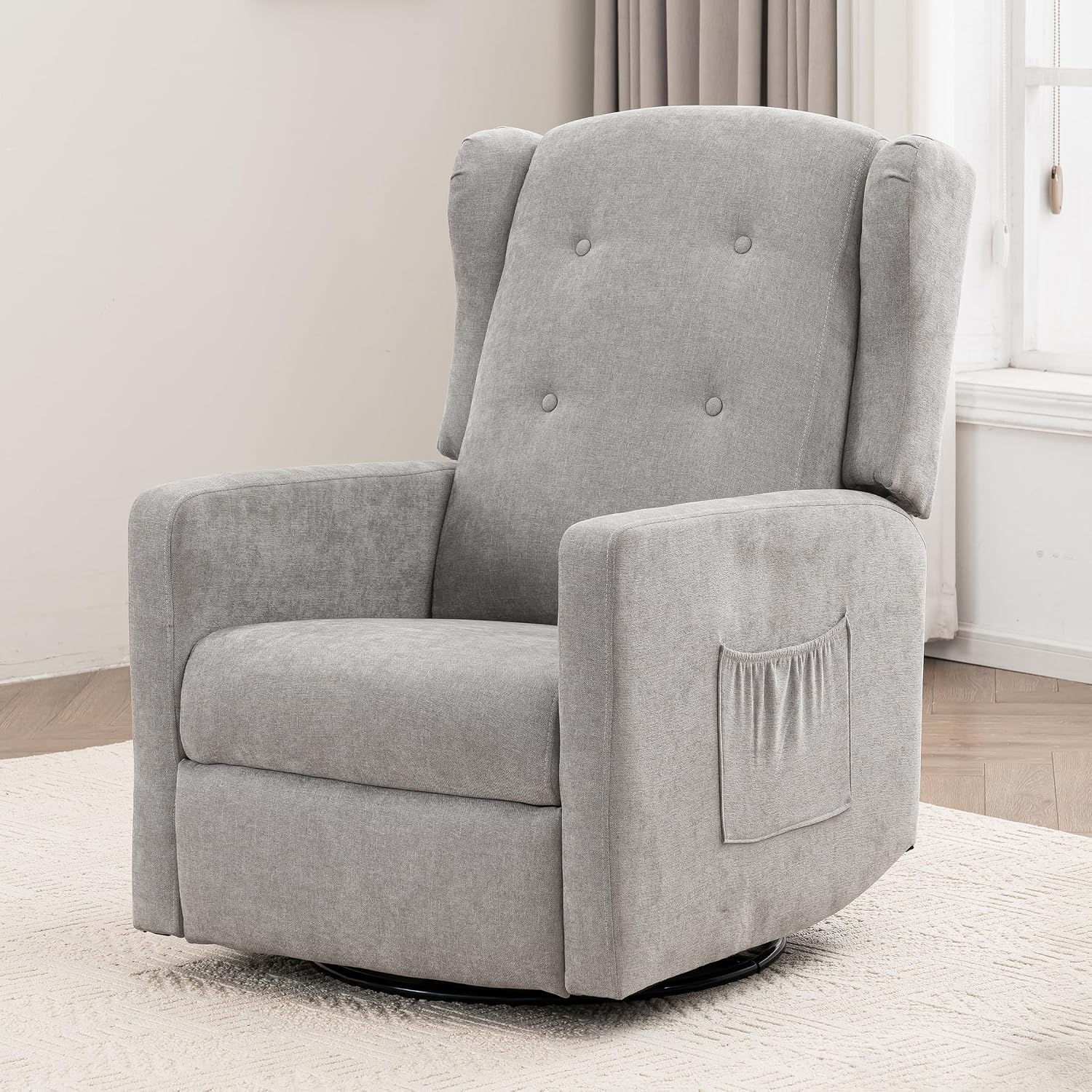 Swivel Rocker Power Recliner Chair for Nursery, 270° Swivel Glider Recliner with USB & Type-C Charging, Electric Reclining Chair with Storage Pockets, Upholstered Recliner for Living Room (Grey)