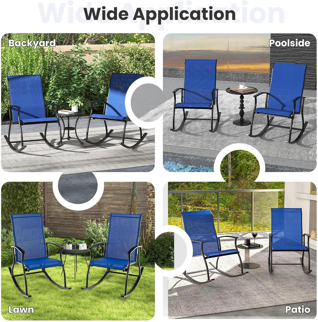 Tangkula Patio Rocking Chairs Set of 2, Outdoor Rocking Chair with Smooth & Safe Rocking Motion, Ergonomic Backrest, Breathable Fabric, All-Weather Outdoor Rocker for Backyard, Poolside (1, Navy)