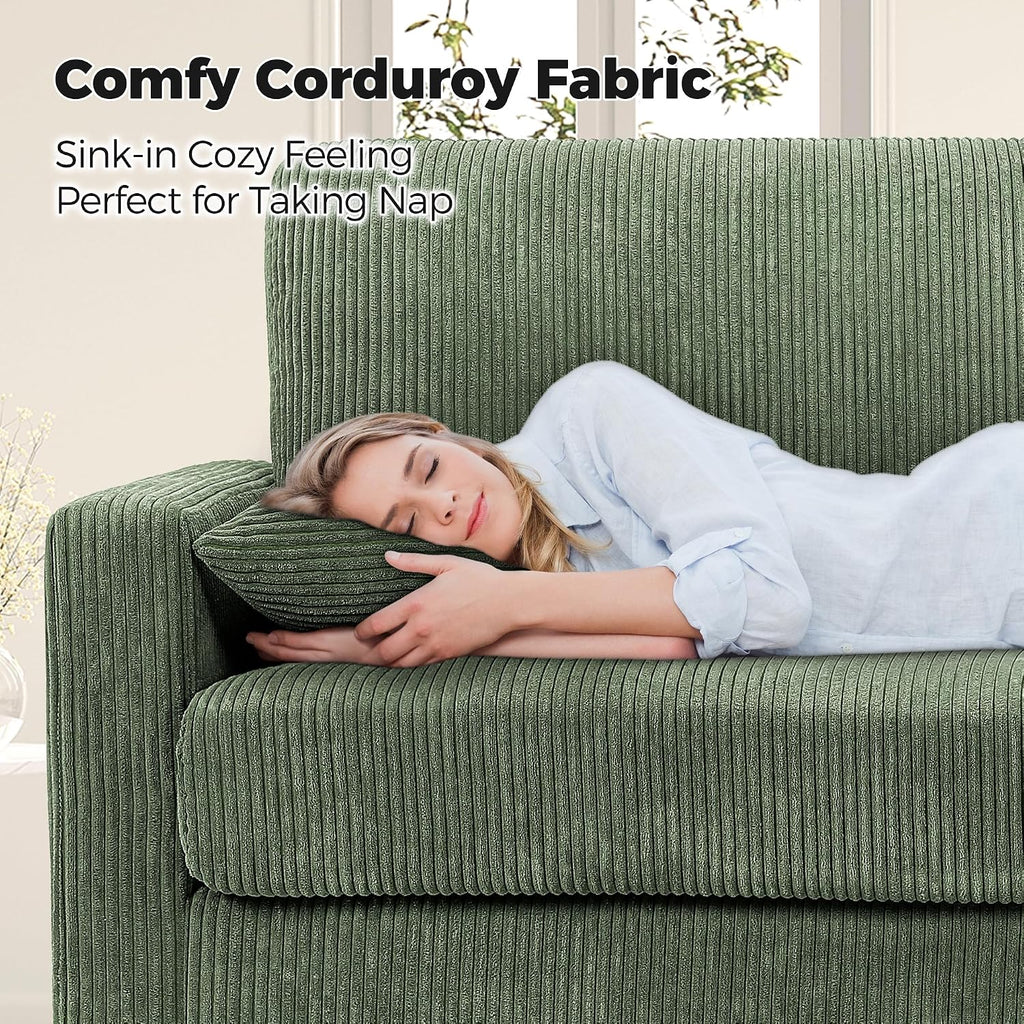 Kidirect 70in Corduroy Couch, Sofas for Living Room No Tool Assembly, Comfy Couches for Living Room 21in Deep Seats, Oversized Loveseat Sofa with 2 Pillows, 3 Seater Couch for Bedroom, Green Sofa