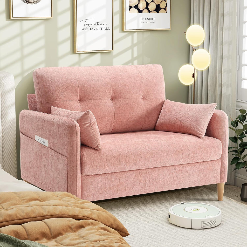 Hanherry Loveseat Sofa, 44' Small Couch for Living Room, Chenille Fabric Love Seat Comfy Sofa for Bedroom with Throw Pillow,Removable Cushion Cover,Couches for Small Space,Apartment,Dorm
