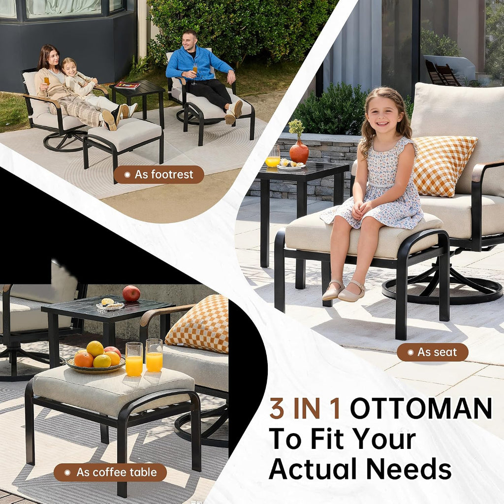 NATURAL EXPRESSIONS Patio Furniture Set,Outdoor Patio Chairs with 2 Swivel Glider Rocking Chairs,5 Piece Outdoor Conversation Set with Ottomans,All Weather Sturdy Frame,6' Cushions for Garden,Yard