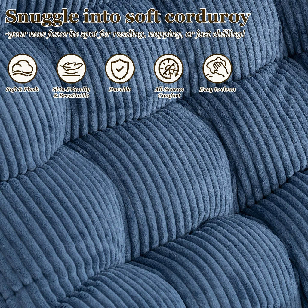 Rocking Chair Indoor & Outdoor, Oversized Patio Papasan Recliner Chair with Footstool Pillow & Side Pocket for Bedroom, Living Room, Garden, Balcony, Lawn (Blue)