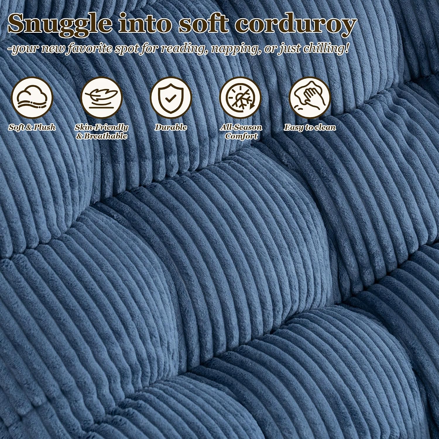 Rocking Chair Indoor & Outdoor, Oversized Patio Papasan Recliner Chair with Footstool Pillow & Side Pocket for Bedroom, Living Room, Garden, Balcony, Lawn (Blue)