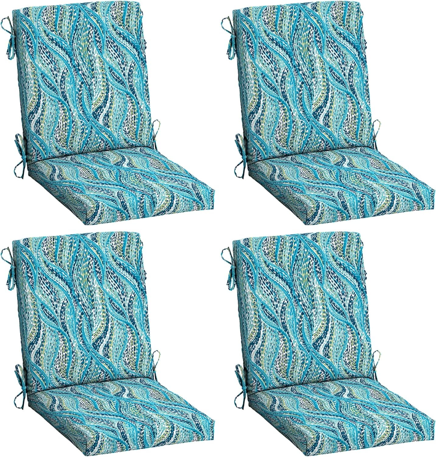 Arden 4-Pack Outdoor Patio Dining Chair Cushion, 20x44, Rain-Proof Seat Pad, Fade-Resistant Outdoor Cushion Teal Ariel
