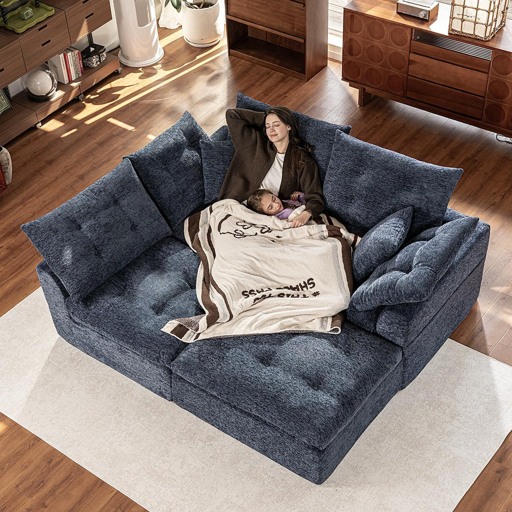 110' Cloud Sectional Couches L-Shaped Modular Boneless Chenille Sofa Couches with Deep Seat Ottoman and Side Pockets, Module Combination for Living Room 3 Seater