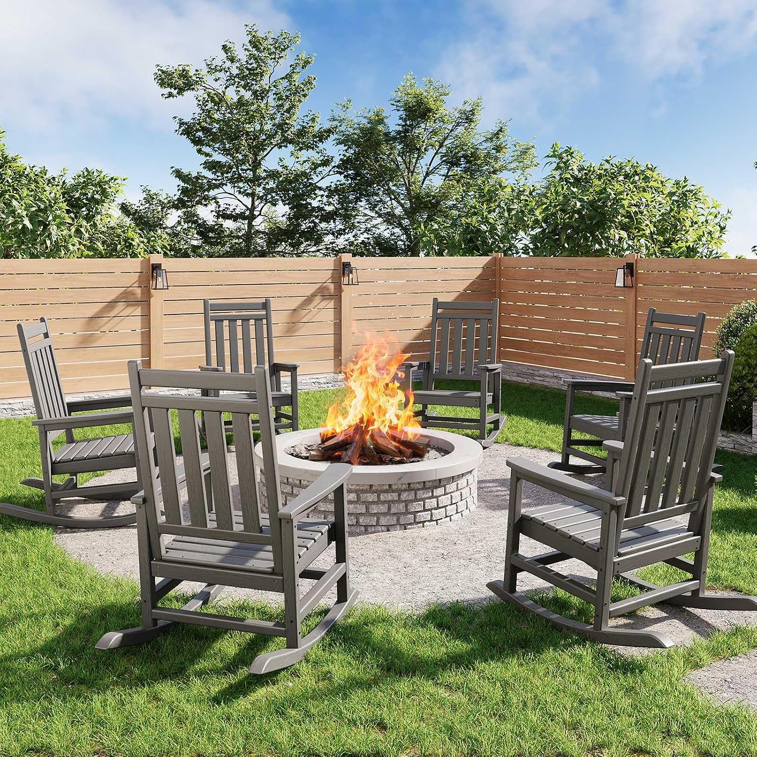 Garvee HDPE Rocking Chair Outdoor- Poly High Back Porch Rocker Chairs for Adults - All Weather Resistant Furniture for Patio Front Porch - Gray