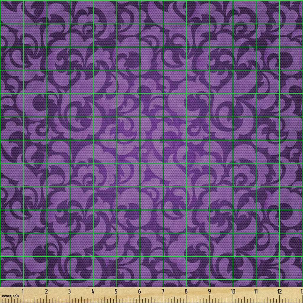 Lunarable Violet Fabric by The Yard, Vintage Inspired Ornamental Antique Motifs Baroque Leaf Silhouettes Floral, Decorative Fabric for Upholstery and Home Accents, 10 Yards, Purple
