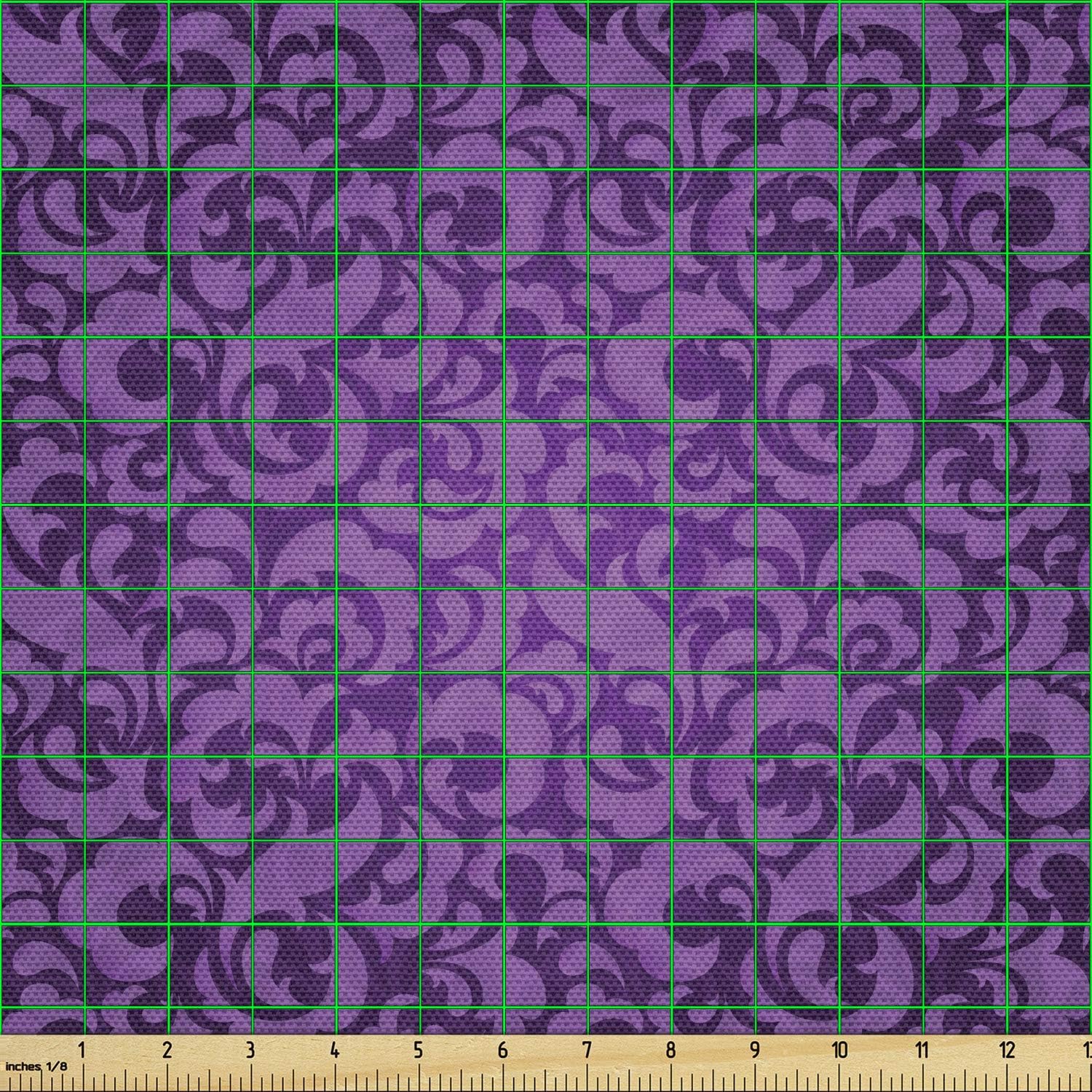 Lunarable Violet Fabric by The Yard, Vintage Inspired Ornamental Antique Motifs Baroque Leaf Silhouettes Floral, Decorative Fabric for Upholstery and Home Accents, 10 Yards, Purple