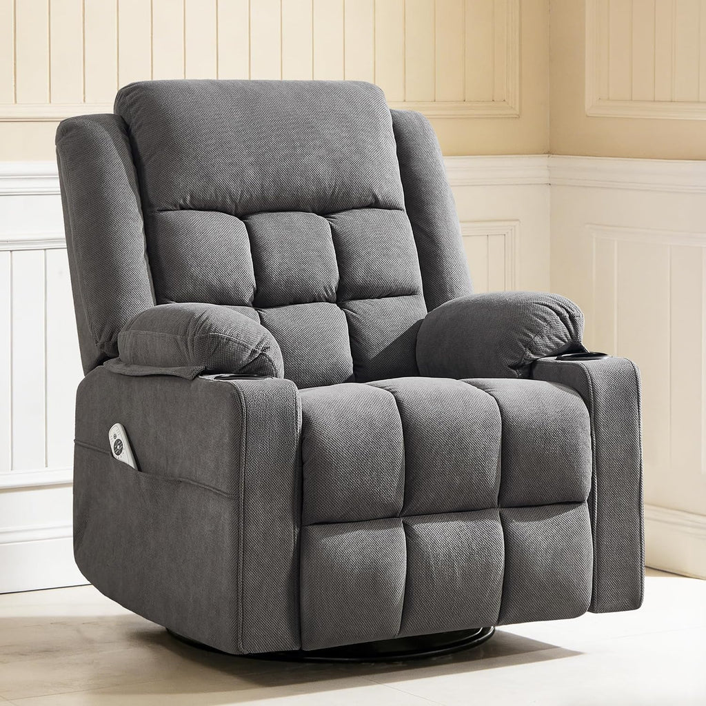 Swivel Rocker Recliner Chair with Massage and Heating,Cup Holders,Glider Recliner for Adults,Soft Fabric Living Room Nursing Reclining Sofa Chair