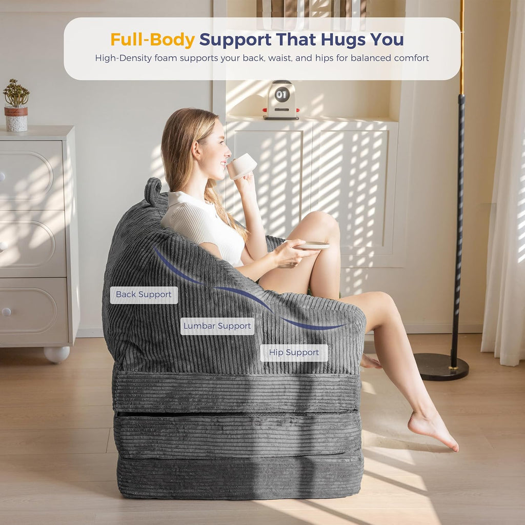 MAXYOYO Folding Sofa Bed with Backrest, Boneless Fold Out Couch Bed with Handle, 2 in 1 Convertible Bean Bag Chair to Floor Sofa Lounger, Comfy Folding Couch for Bedroom & Living Room, Dark Grey