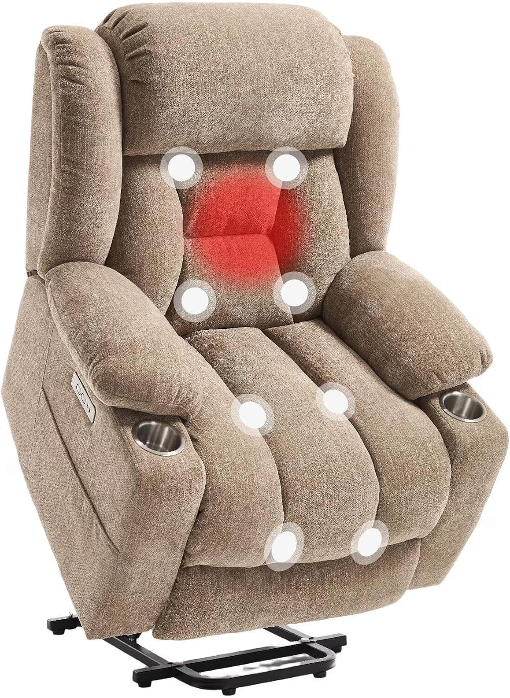 FLEXISPOT Power Lift Recliner Chair with Massage & Heat, Single Motor Lift Chair, Chenille Fabric Upholstery, USB/Type-C, Cup Holders, Side Pockets