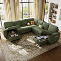 LINSY HOME Sectional Sofa with Pull Out Bed, 7 Seats Corduroy Reversible Sleeper Sofa with Storage Seats & Chaises, USB Ports, Cup Holders, Side Pocket, Sectional Couches for Living Room, Green | Plush Corduroy, Storage space, Sturdy structure
