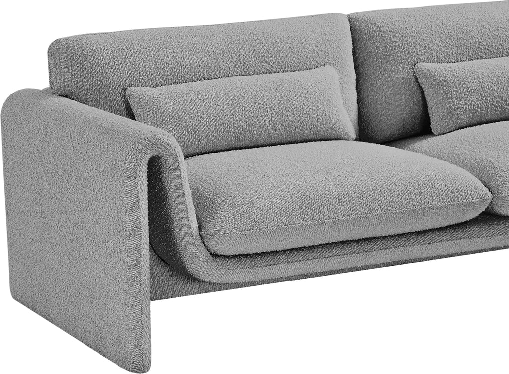 Meridian Furniture 198Grey-S Stylus Collection Modern | Contemporary Boucle Fabric Upholstered Sofa with Rich Grey Boucle Fabric, Curved Arms, 86' W x 38' D x 31' H, Grey