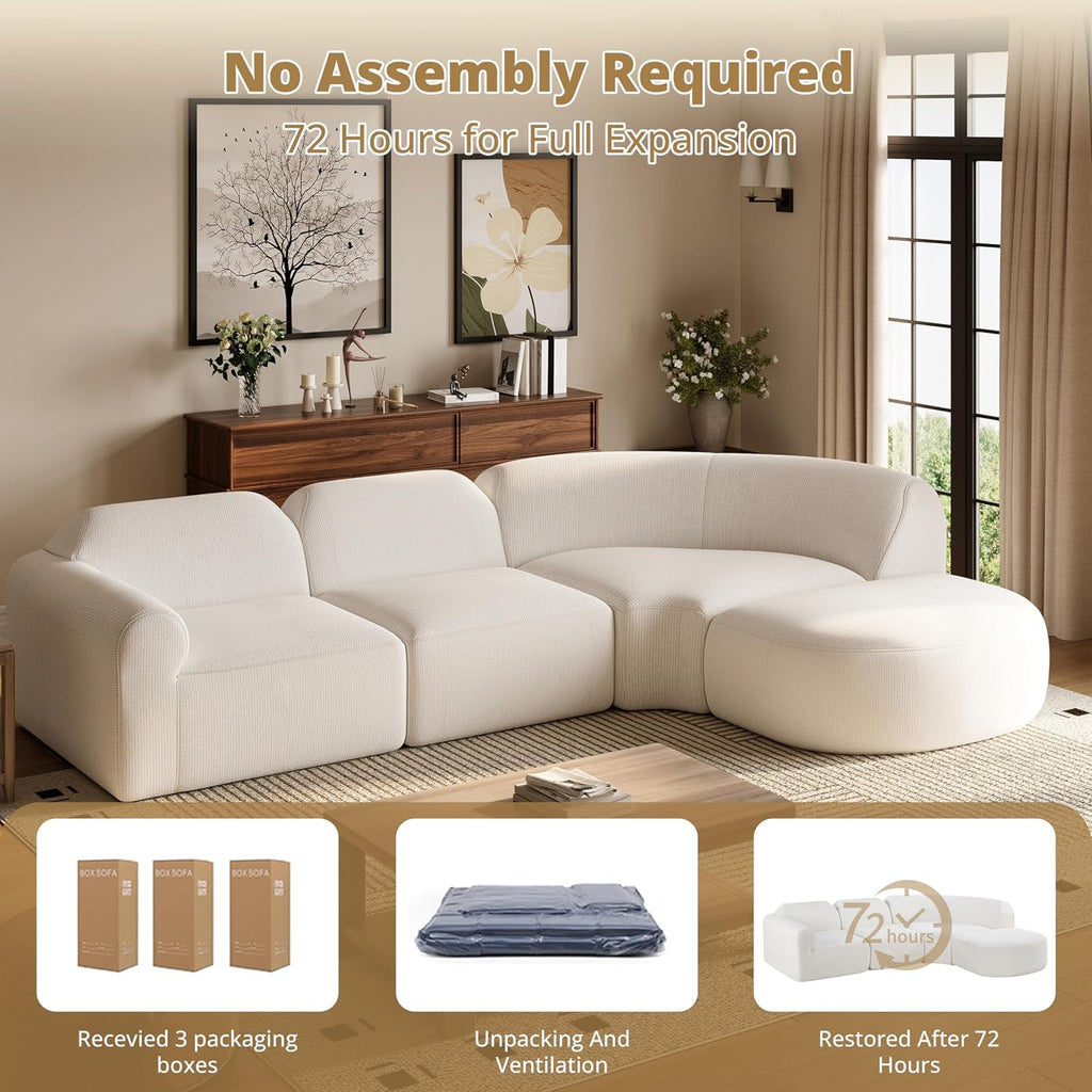 Merax Modern Curved Sectional Sofa with Ottoman, Couch 4-Piece Set High-Density Compressed Sponge, Fully Assembled, Right Hand Facing, Plush Deep Seat for Living Room, Lounge, Apartment, Beige