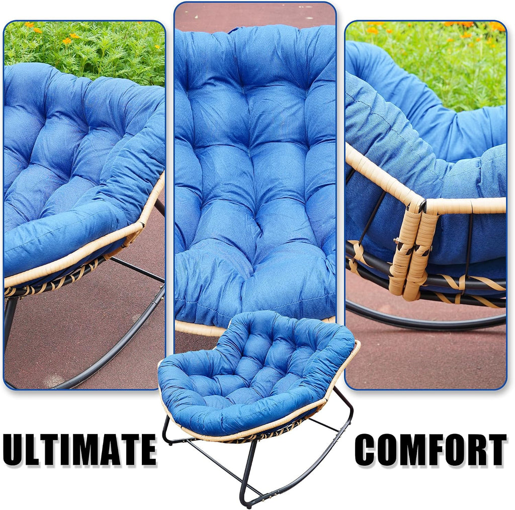 Outdoor Rocking Chair, Patio Egg Rocking Chair, Indoor Papasan Chair, Rattan Wicker Lounge Chair, Modern Royal Chair for Bedroom, Living Room, Porch, Garden,Lawn
