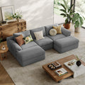 LINSY HOME 109' Modular Couch Modern Boneless Cloud Couch, U Shaped Sofa with Movable Ottomans, Deep Seat Corduroy Sectional Couches for Living Room, Apartment, No Assembly Required, Grey