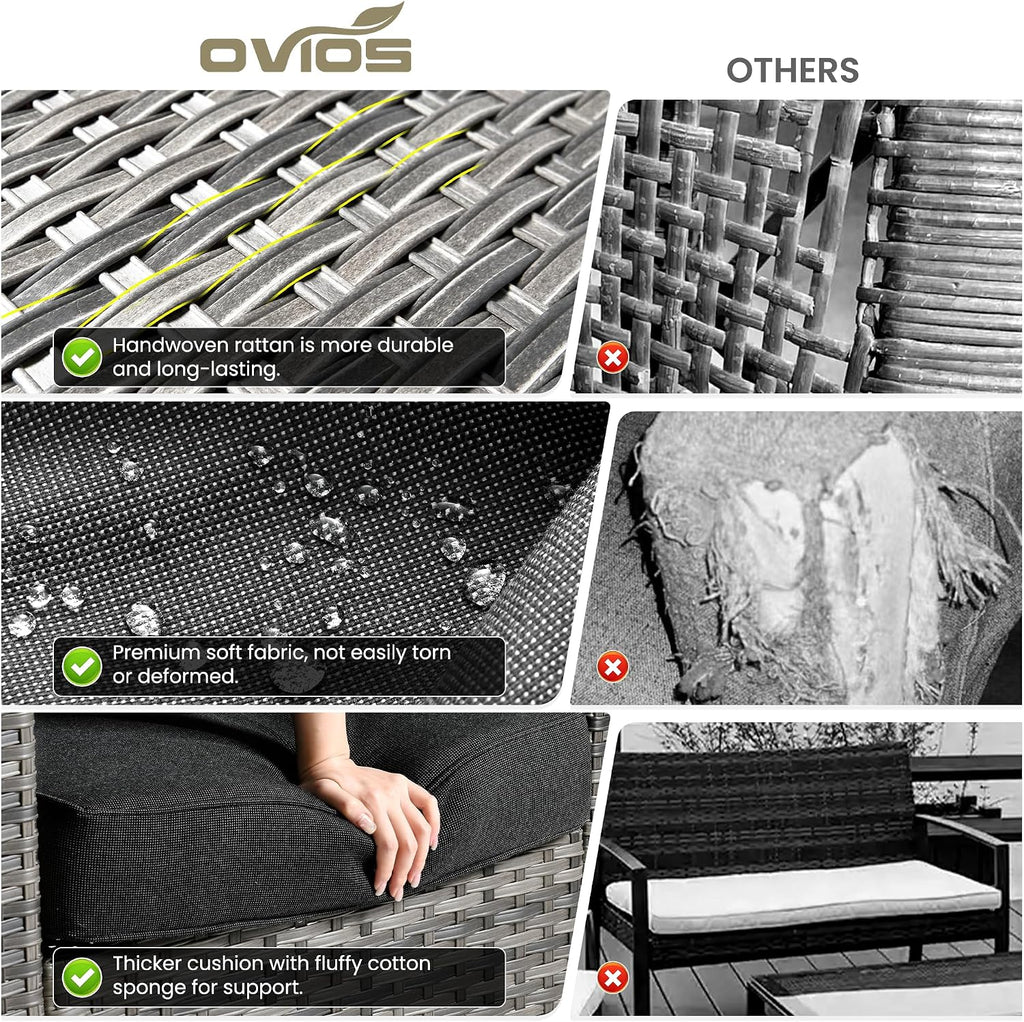 ovios 8 Pieces Patio Furniture Set, Outdoor Wicker Sofa Couch with Swivel Chairs, Rocking Glider Rocker with Comfy Cushions All Weather Rattan Conversation Set, Black