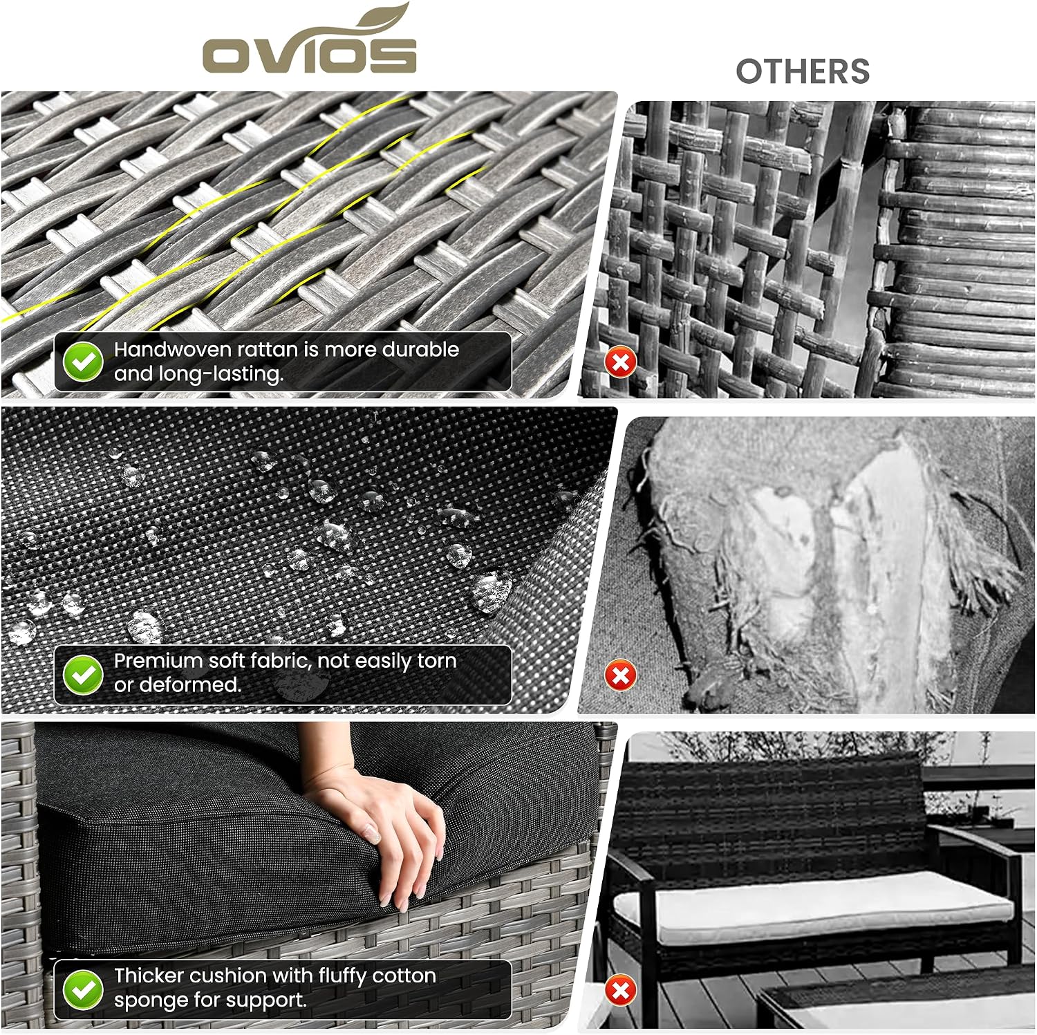 ovios 10 Pieces Patio Furniture Set, Outdoor Wicker Sofa Couch with Swivel Chairs, Rocking Glider Rocker with Comfy Cushions All Weather Rattan Conversation Set, Black