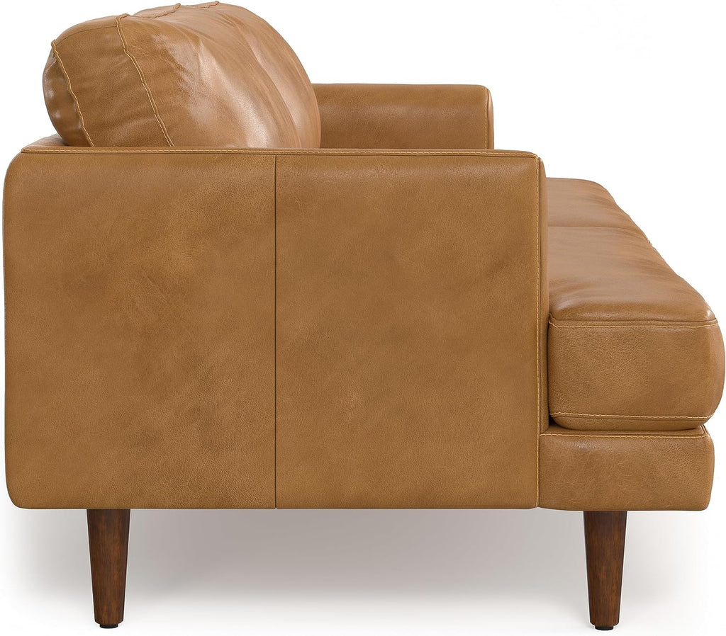 SIMPLIHOME Livingston 90-inch Wide Sofa in Sienna Top Grain Genuine Leather, Handcrafted Mid-Century Modern Couch for Living Room, Large 3-Seater with Feather-Wrapped Cushions and Solid Wood Frame
