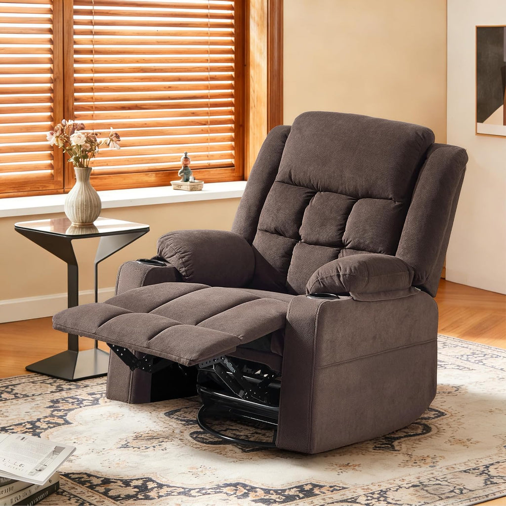 Swivel Rocker Recliner Chair with Massage and Heating,Cup Holders,Glider Recliner for Adults,Soft Fabric Living Room Nursing Reclining Sofa Chair