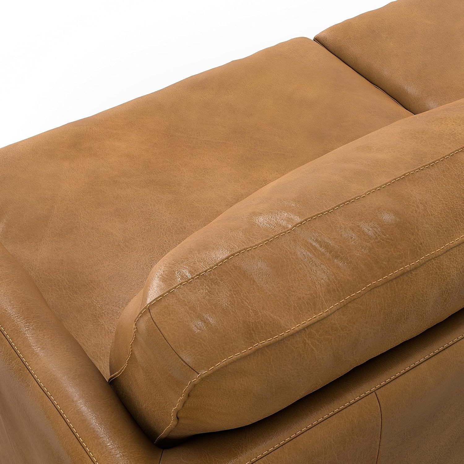SIMPLIHOME Livingston Sofa - 76' Wide x 33' High Top Grain Genuine Leather Sofa in Sienna, Mid-Century Modern Loveseat for Living Room with Removable Feather-Wrapped Cushions and Solid Wood Frame