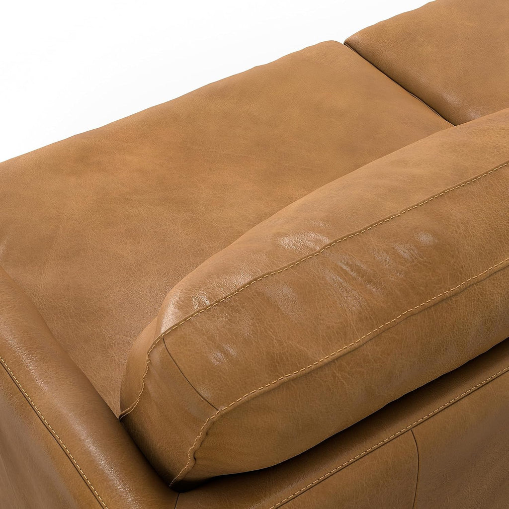 SIMPLIHOME Livingston 90-inch Wide Sofa in Sienna Top Grain Genuine Leather, Handcrafted Mid-Century Modern Couch for Living Room, Large 3-Seater with Feather-Wrapped Cushions and Solid Wood Frame