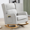 HCHAIRH Nursery Rocking Chairs, Rocking Chair Nursery for Mom Nursery Rocker with High Backrest and Solid Wood Legs, Modern Wingback Accent Chair for Reading Living Room Bedroom, Light Grey
