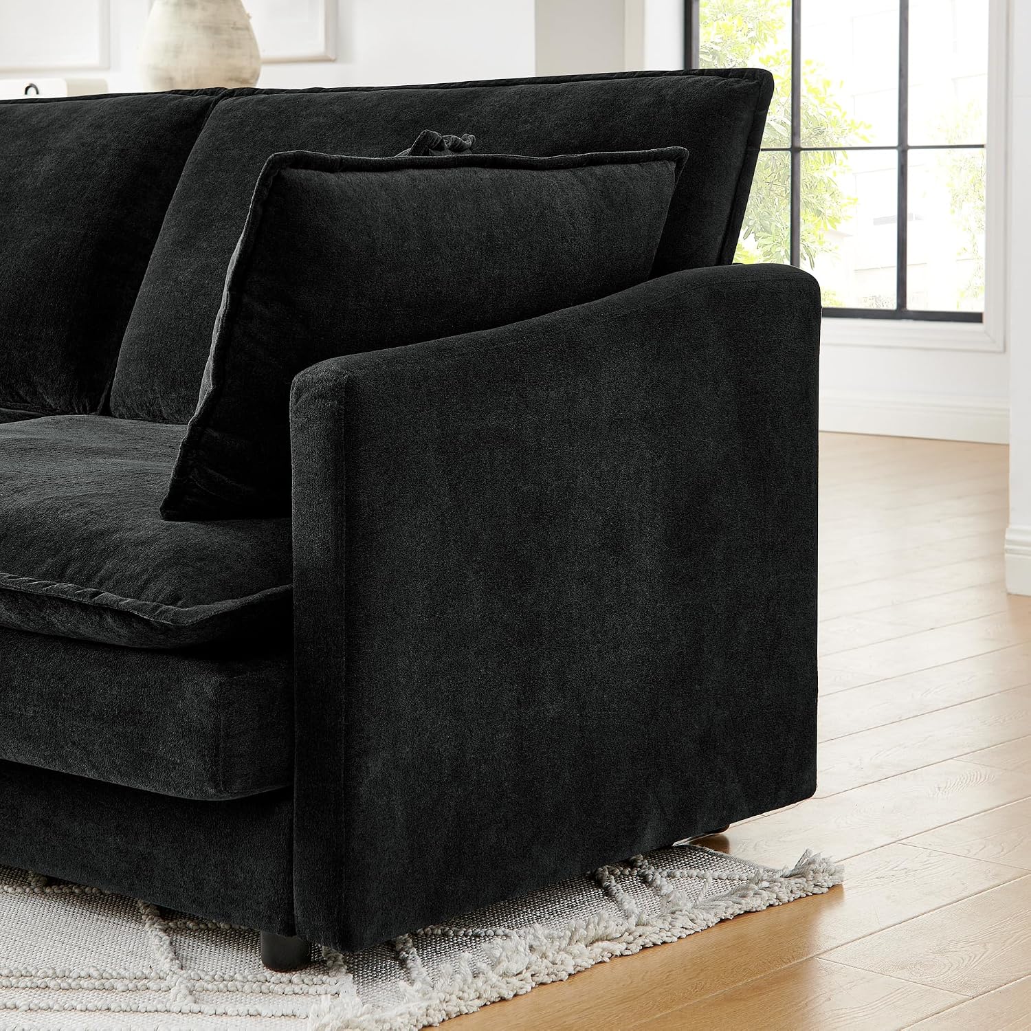 Ball & Cast L-Shaped Modular Sectional Sofa Convertible Oversized 4 Seater Cloud Couch with Ottoman, Corner Sofas Comfy Couches for Living Room Spacious Space Office Lounge, Black