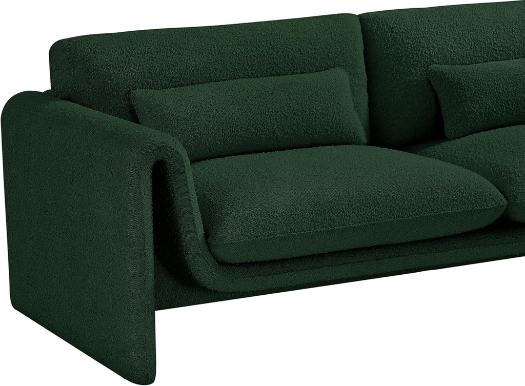 Meridian Furniture 198Green-S Stylus Collection Modern | Contemporary Boucle Fabric Upholstered Sofa with Rich Green Boucle Fabric, Curved Arms, 86' W x 38' D x 31' H, Green