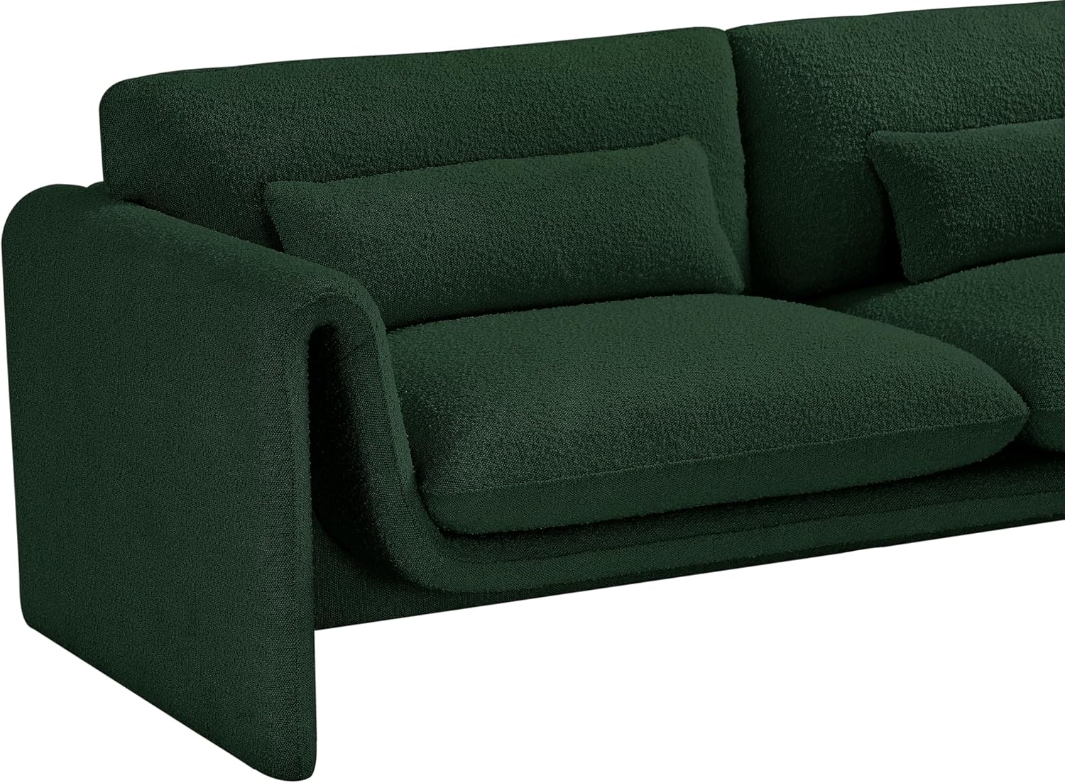 Meridian Furniture 198Green-S Stylus Collection Modern | Contemporary Boucle Fabric Upholstered Sofa with Rich Green Boucle Fabric, Curved Arms, 86' W x 38' D x 31' H, Green