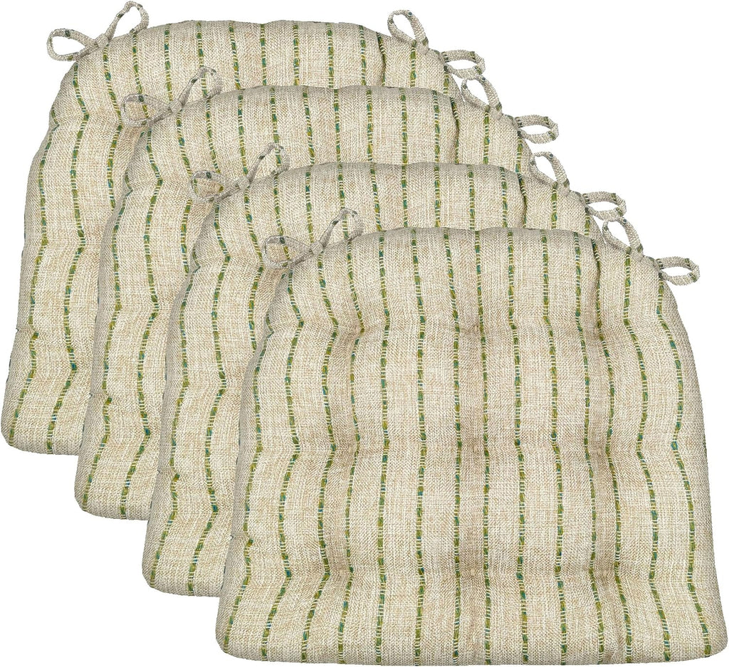 Barnett Home Decor Dining Chair Cushions with Ties, 15 x 17, Pack of 4 – Avante Green (Natural) – Stain-Resistant Reversible, Latex Foam Fill, Made in USA