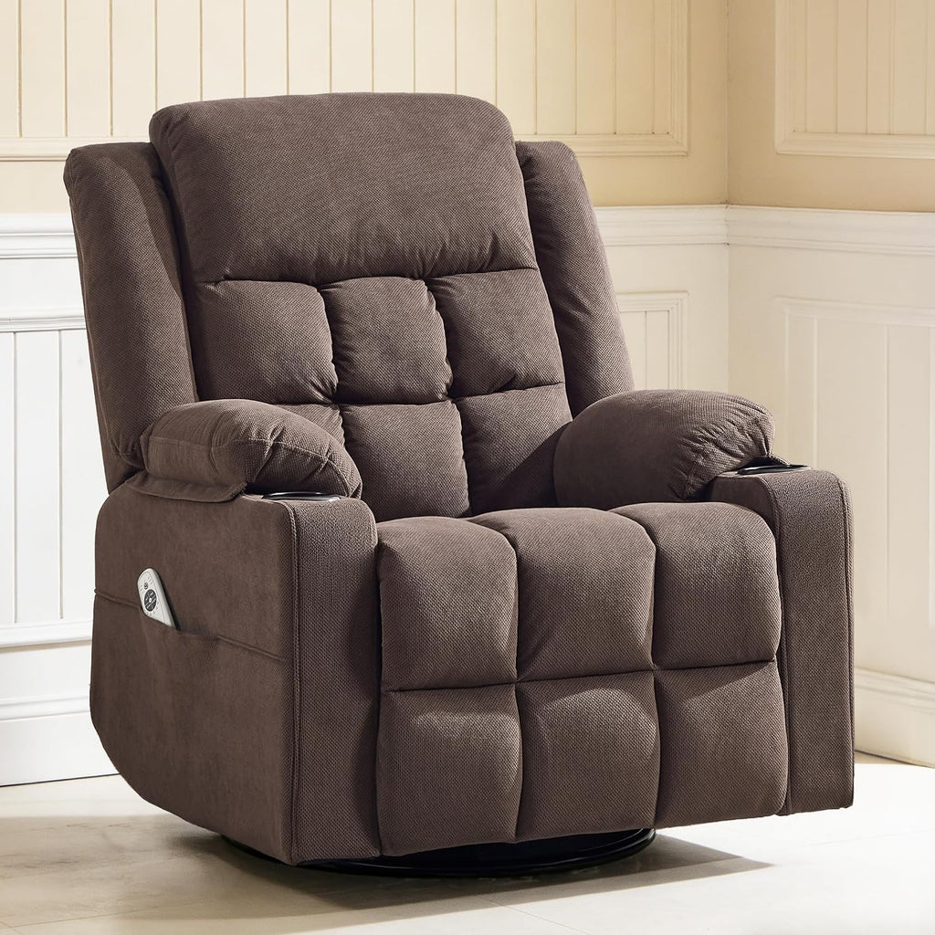 Swivel Rocker Recliner Chair with Massage and Heating,Cup Holders,Glider Recliner for Adults,Soft Fabric Living Room Nursing Reclining Sofa Chair