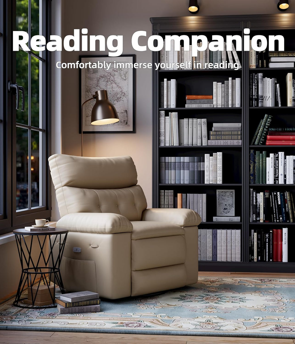 IDEALHOUSE Oversized Recliner Chair, Faux PU Leather Manual Recliner for Adults, Lazy Chair with 1.5X Sponge Filling and Side Pocket, Sofa Chair for Living Room, Bedroom, Nursery