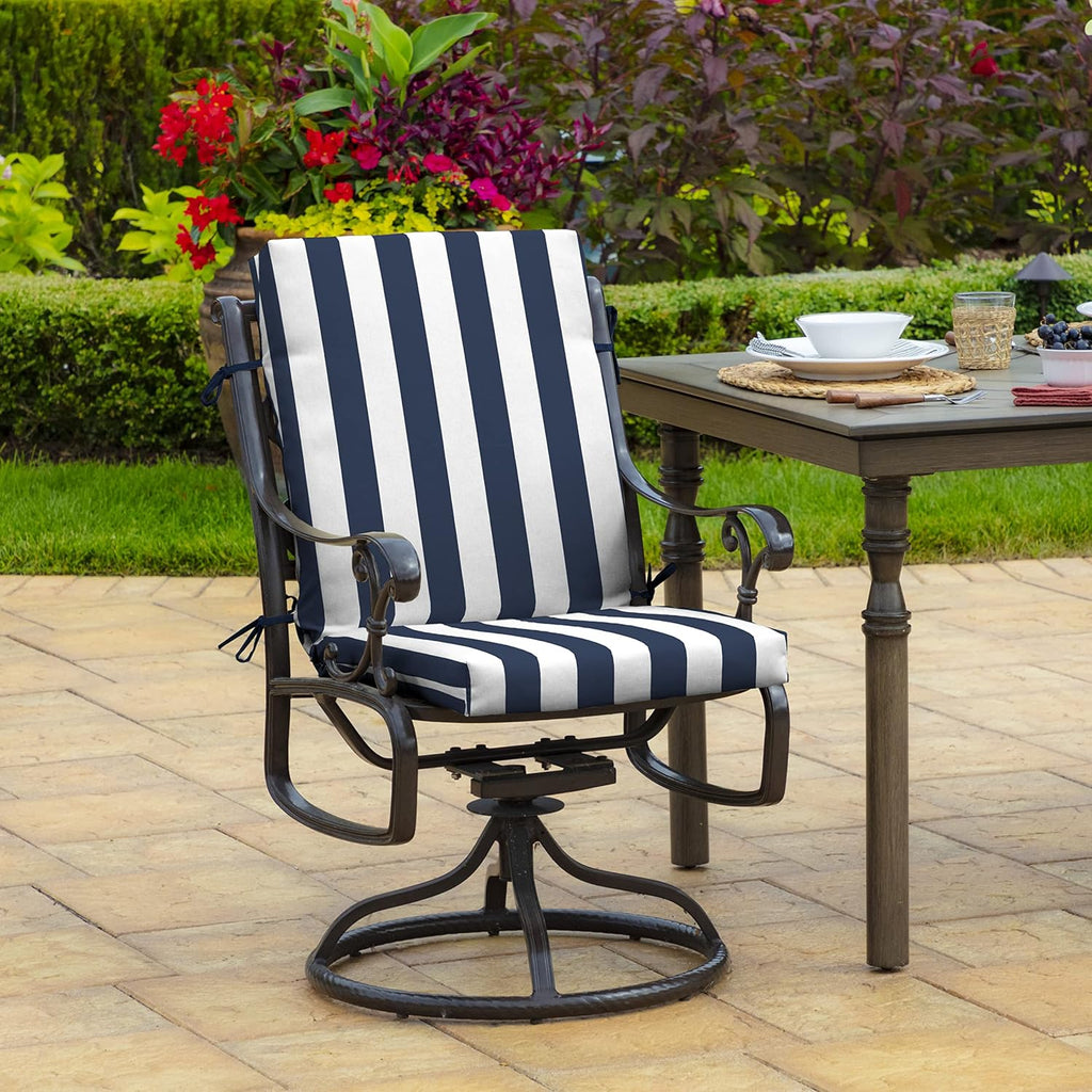Arden 4-Pack Outdoor Patio Dining Chair Cushion, 20x44, Rain-Proof Seat Pad, Fade-Resistant Outdoor Cushion Sapphire Blue Cabana Stripe