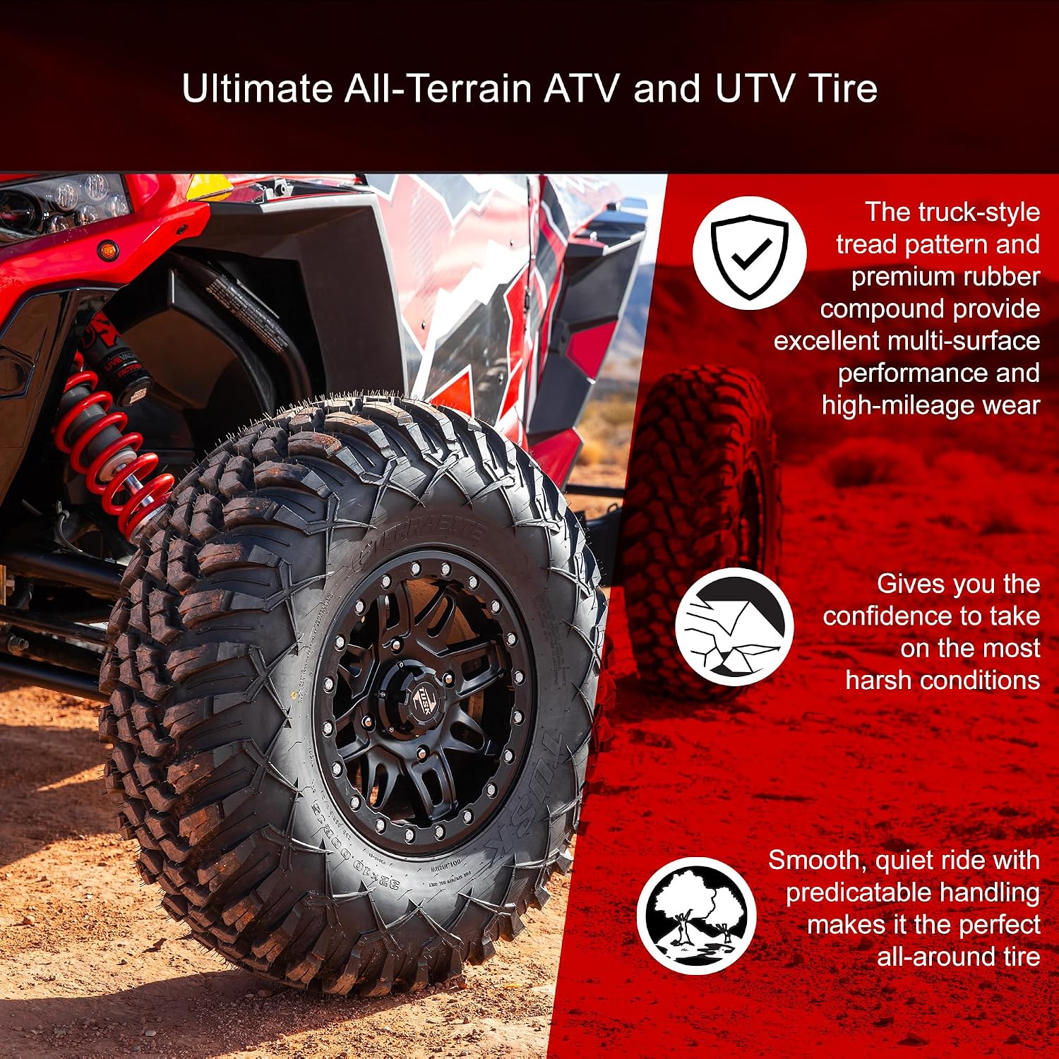 Tusk Set of Four 32x10-15 Radial Tires Mounted on Uinta Milled/Black Alloy Wheels with Black Lug Nuts, 8-Ply Rated, Medium/Hard Terrain, 4/156 Bolt Pattern,
