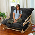 Pillow Saxx Bean Bag Rocking Chair - Elegant Oversized Rocker with Modern Wood Frame, Mondo Fur Black