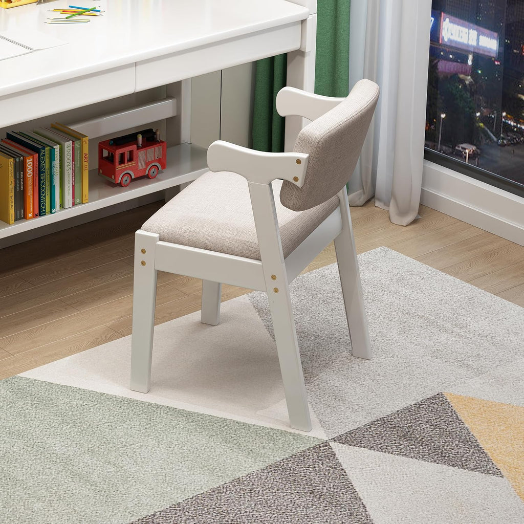 Kids Study Chair Rubber Wood Height Adjustable Dining/Leisure/Office Chair（White）