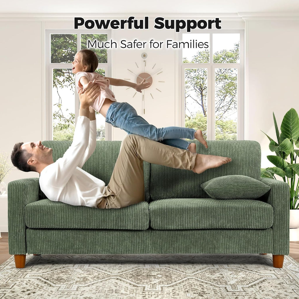 70in L Shaped Couch, Modular Sofa No Tool Assembly, Comfy Sectional Couches for Living Room 21in Deeper Seats, Corduroy Sofas for Living Room with 2 Pillows, Loveseat Sofa Set, Green Couch