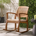 Acacia Wood Outdoor Rocking Chair with Cushions,Weather-Resistant Hardwood & Included Water-Resistant Cushions， Comfortable Slat Back Design for GardenLawn