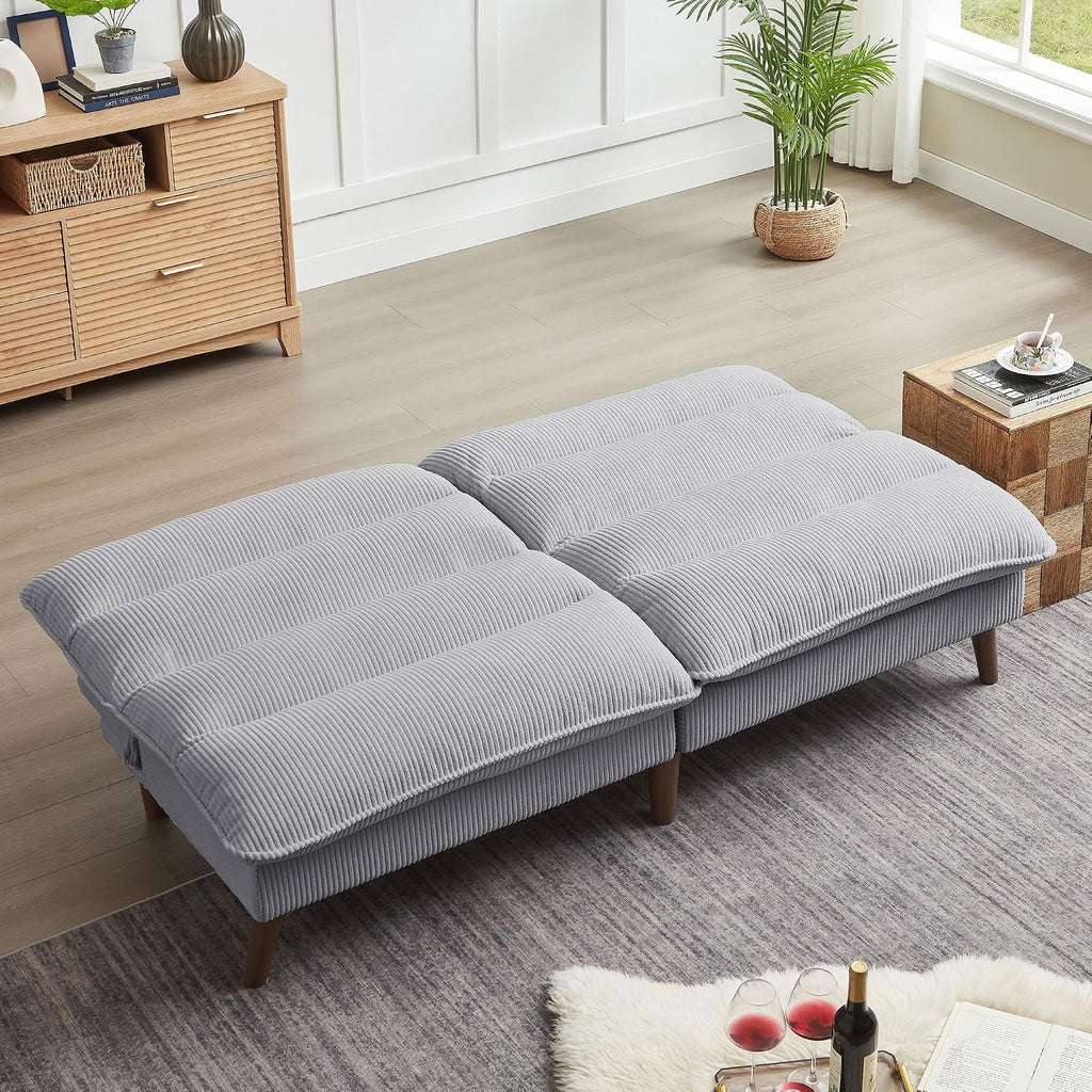 72' Futon Sofa Bed, Futon Couch with Adjustable Backrest, Recliner Small Loveseat for Living Room, Office, Apartment, Corduroy Loveseat, Light Grey