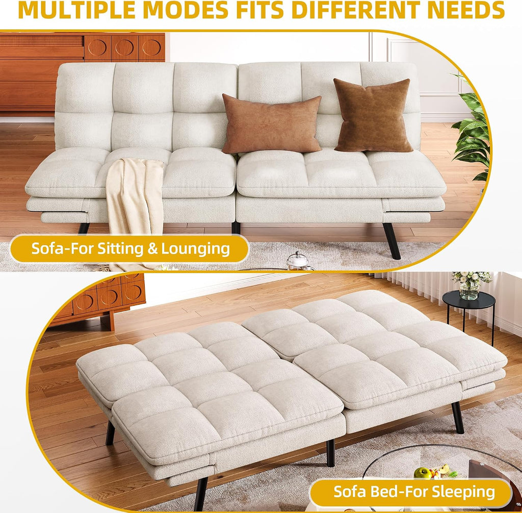 DWVO 70' Convertible Futon Sofa Bed, Folding Futon Set for Living Room Home Office Aprtment, Modern Futon Couch with Adjustable Backrest & Armrests, Recliner Lounge, Loveseat Sofa