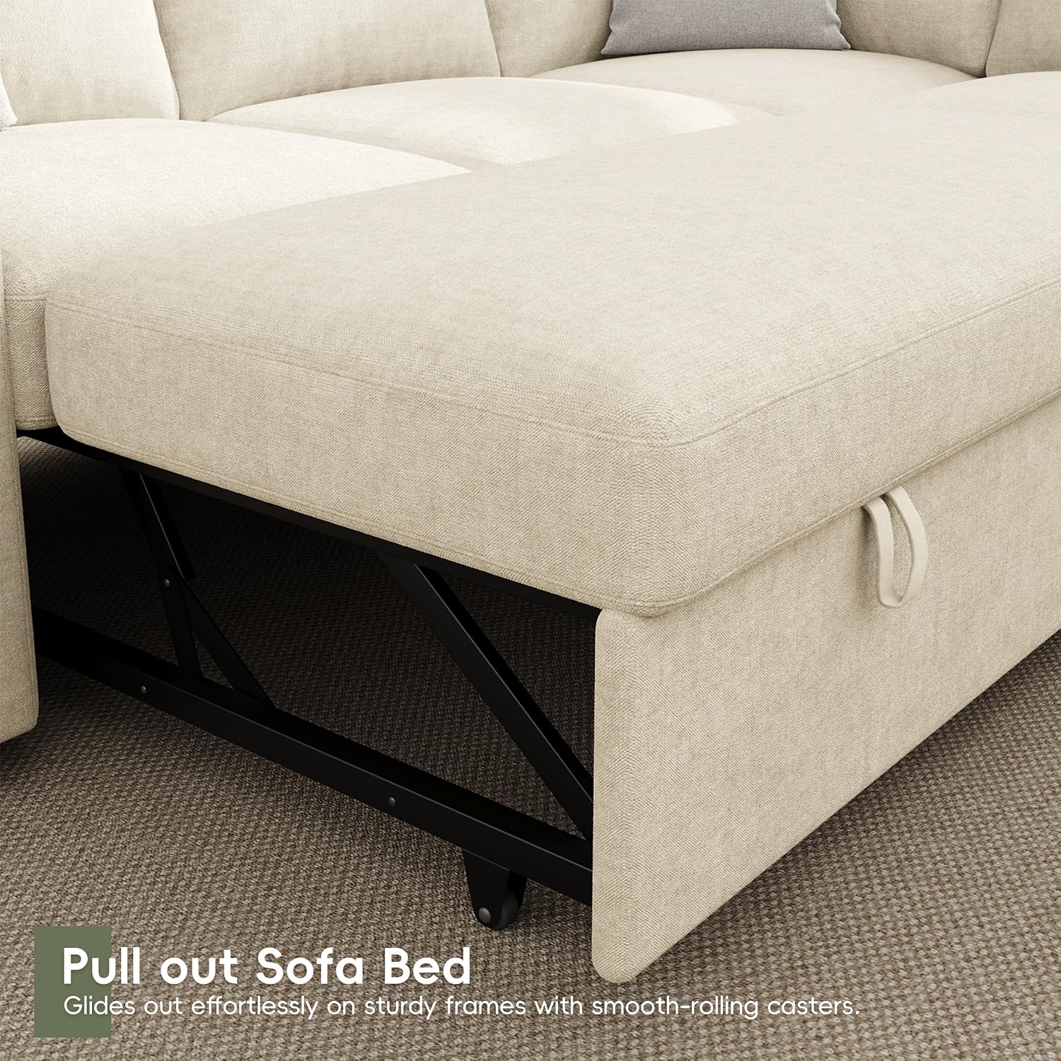 86' Sectional Sleeper Sofa Bed, Sleeper Couch with Pull out Bed, L Shaped Couch with Storage, Modular Sectional Sofa， Sectional Couches for Living Room&Apartment, Convertible Sofas, Beige Couches