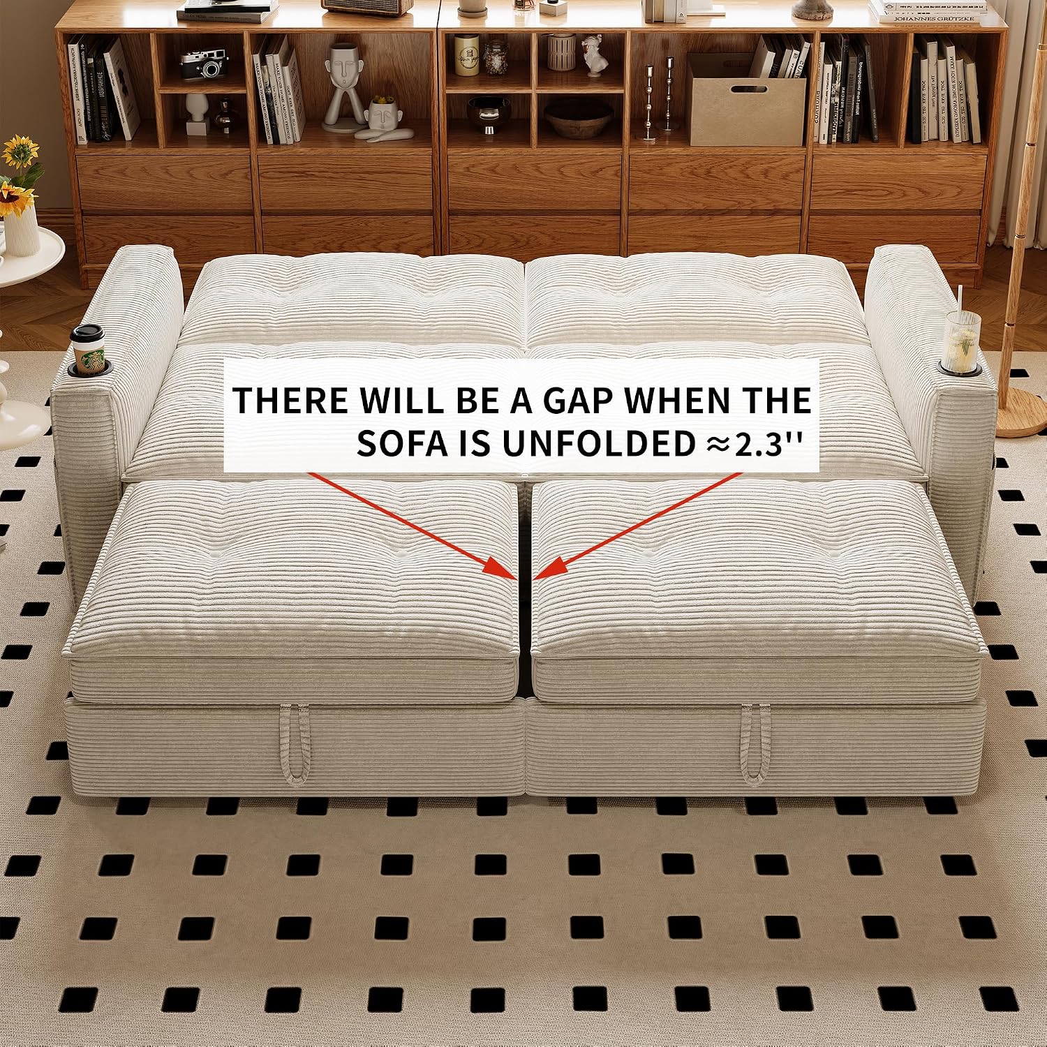 Queen Sofa Bed,Convertible Loveseat Sleeper Sofas,Couch with Pull Out Bed,Pullout Couch Bed for Small Space,Queen Sleeper Sofa Couches for Living Room,Apartment & Guest Room Beige | USB Port, Cup Holder