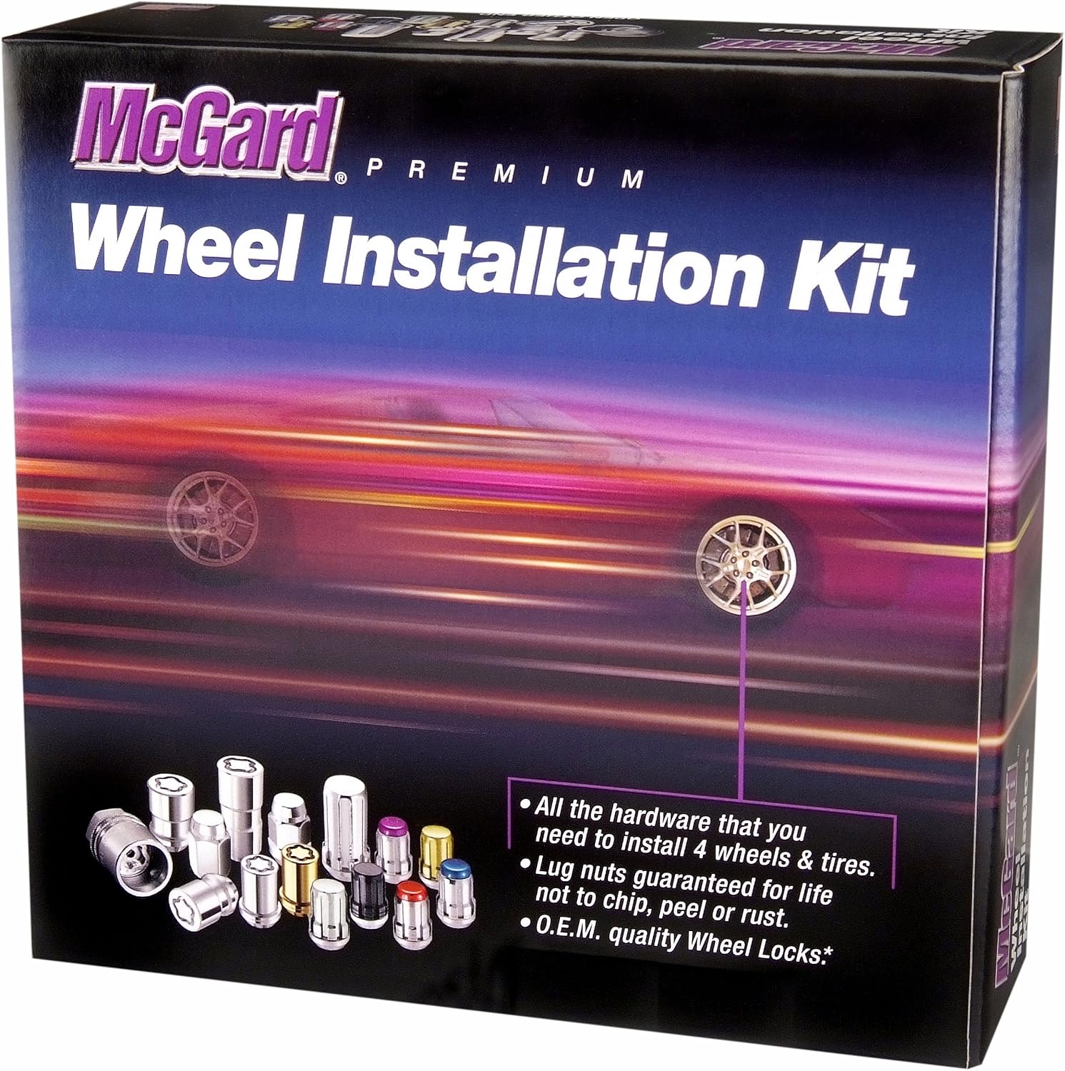 McGard 84827 Black (M14 x 1.5 Thread Size) Cone Seat Wheel Installation Kit for 8-Lug Wheels, 28 Lug Nuts / 4 Locks / 1 Key / 1 Storage Pouch